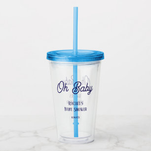 Oh Baby Baby Shower Navy Blue Script Gift Favour Acrylic Tumbler