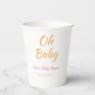 OH BABY BABY SHOWER ORANGE PURPLE SIMPLE MINIMAL PAPER CUPS
