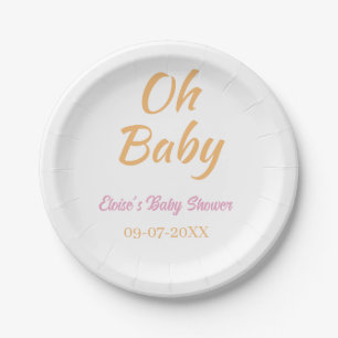 OH BABY BABY SHOWER ORANGE PURPLE SIMPLE MINIMAL PAPER PLATE