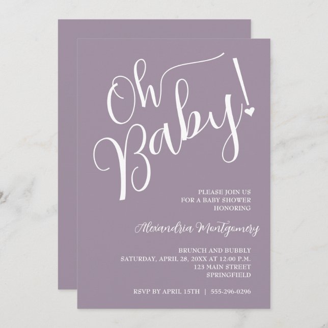Oh Baby! Baby Shower QR Code Purple Invitation (Front/Back)