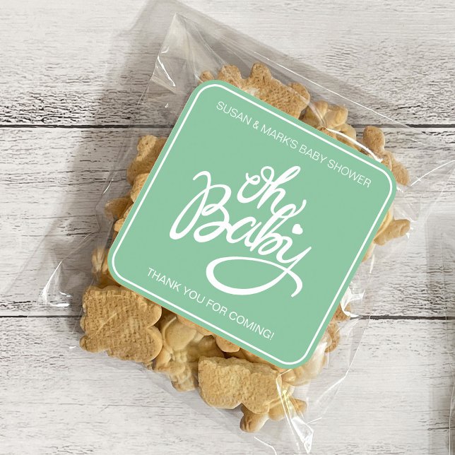 Oh Baby Baby Shower Square Sticker - Green (Creator Uploaded)