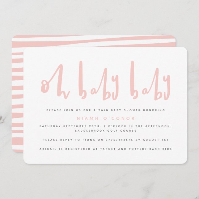 Oh baby baby twin baby shower invitation (Front/Back)