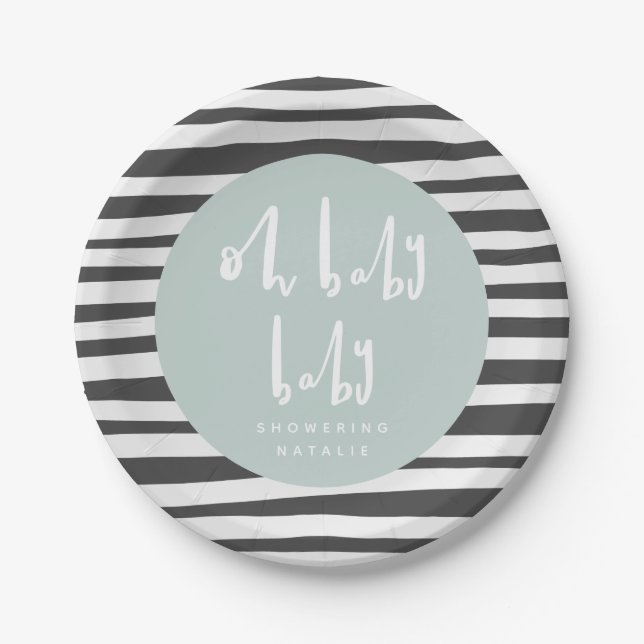 OH baby baby, twin baby shower paper plates (Front)