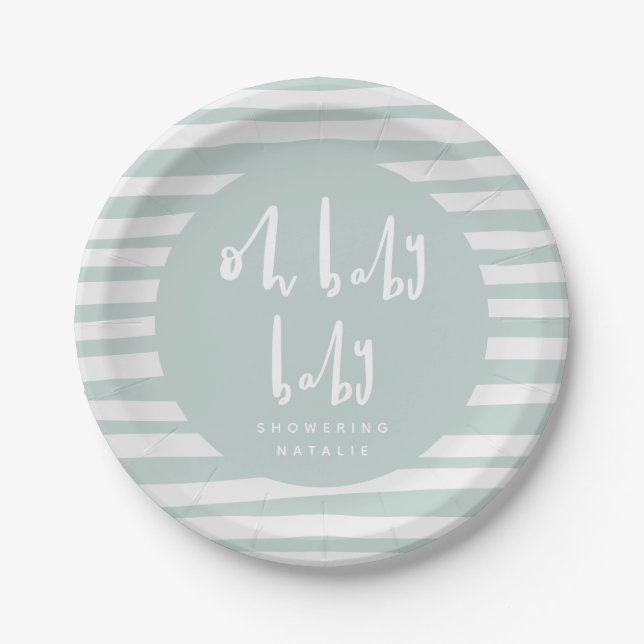 OH baby baby, twin baby shower paper plates (Front)