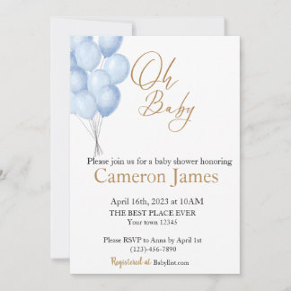 Oh Baby- Balloon Baby shower Invitation