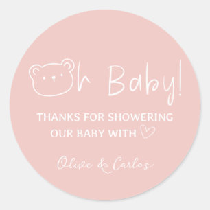 Oh Baby Bear and Heart Thank You Baby Shower Classic Round Sticker