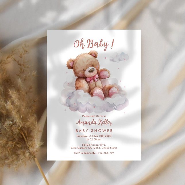 Oh Baby! Bear on Cloud Baby Shower Invitation (Creator Uploaded)