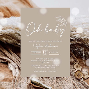 Oh Baby Beige Gender Neutral Modern Baby Shower Invitation