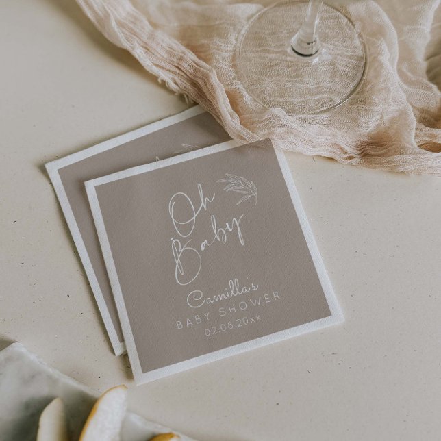 Oh Baby Beige Gender Neutral Modern Baby Shower Napkin (Creator Uploaded)