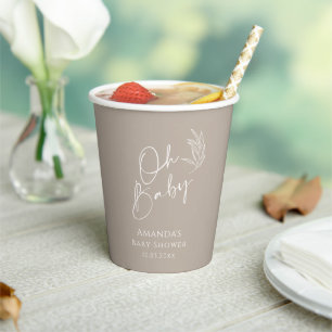 Oh Baby Beige Gender Neutral Modern Baby Shower Paper Cups