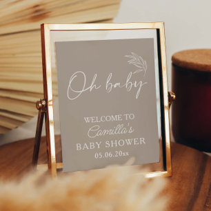 Oh Baby Beige Gender Neutral Modern Baby Shower Poster