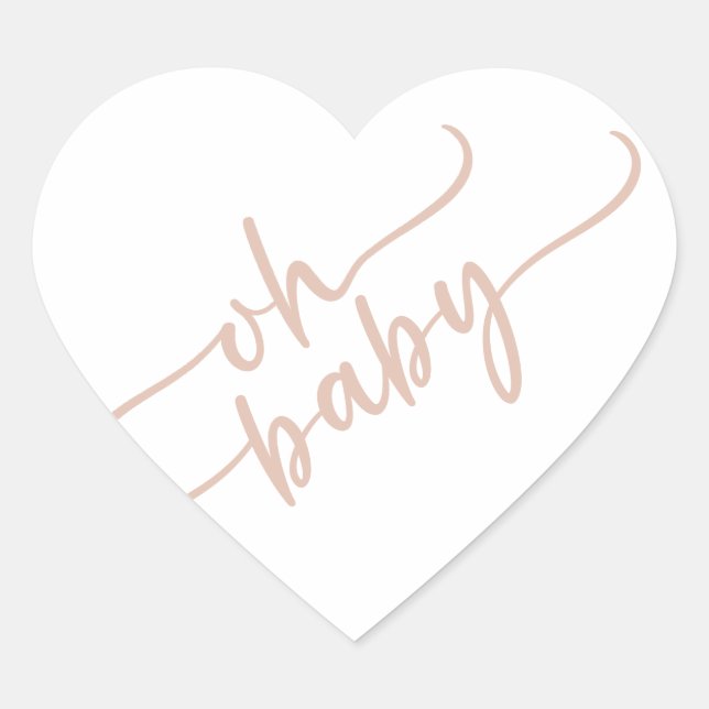 "Oh Baby" Beige Script Baby Shower Heart Sticker (Front)