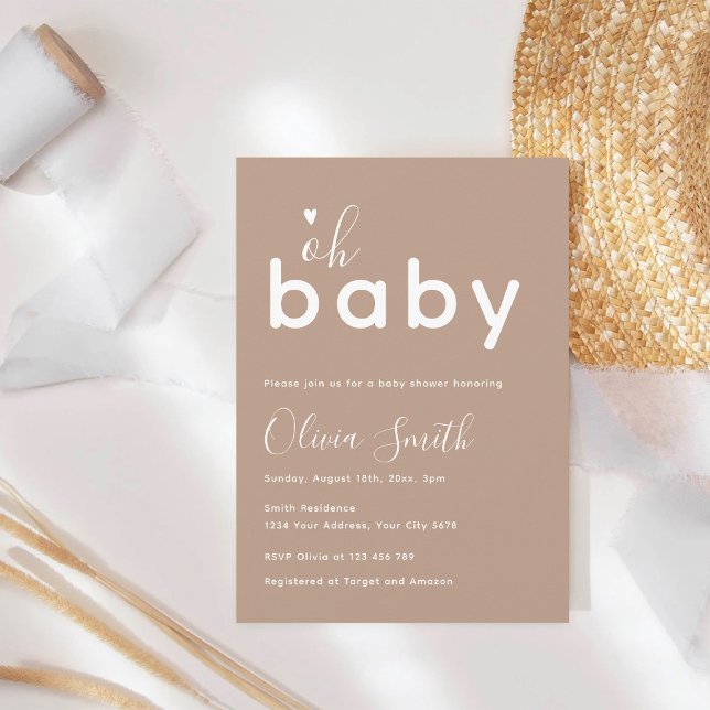 Oh Baby Beige Shower Invitation (Creator Uploaded)