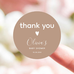 Oh Baby Beige Thank you Baby Shower Classic Round Sticker