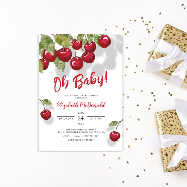 Oh Baby Berry Sweet Cherry Baby Shower Invitation (Creator Uploaded)