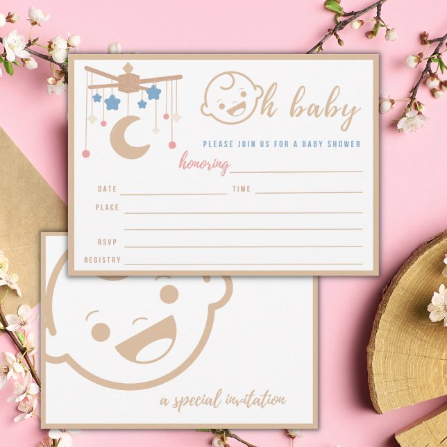 Oh Baby Big Baby Face Neutral Baby Shower Fill In Invitation (Creator Uploaded)