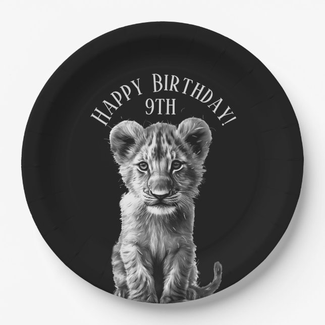 Oh Baby Big Cat Cub Birthday and Age Paper Plate (Front)