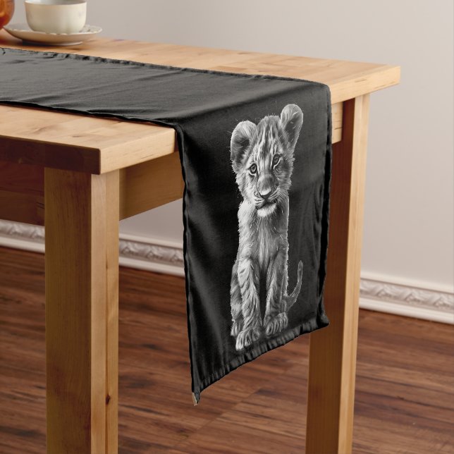 Oh Baby Big Cat Cub Black Medium Table Runner (In Situ)