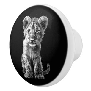 Oh Baby Big Cat Cub Grey Ceramic Knob