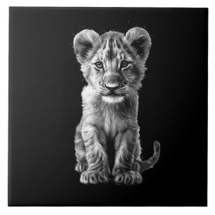 Oh Baby Big Cat Cub Grey Ceramic Tile