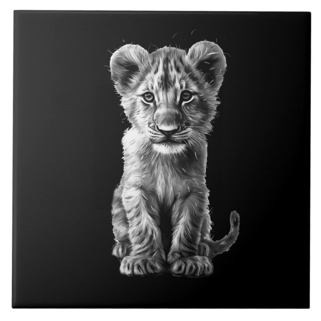 Oh Baby Big Cat Cub Grey Ceramic Tile (Front)