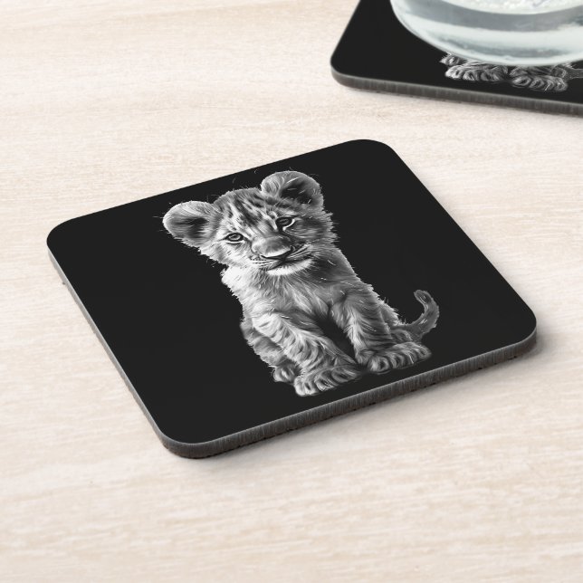 Oh Baby Big Cat Cub Grey Coaster (Left Side)