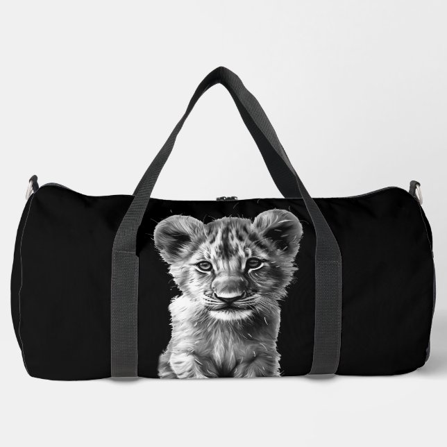 Oh Baby Big Cat Cub Grey Duffle Bag (Front)