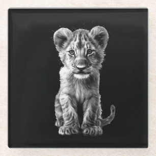 Oh Baby Big Cat Cub Grey Glass Coaster