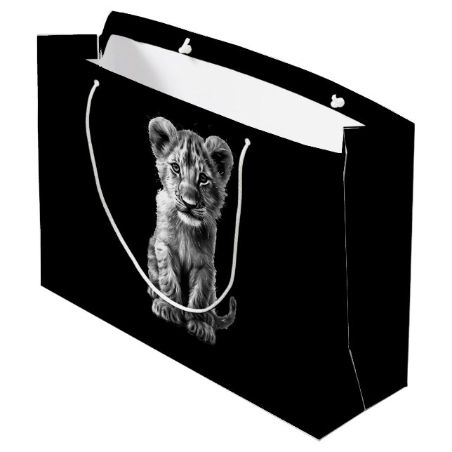 Oh Baby Big Cat Cub Grey Large Gift Bag (Back Angled)