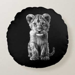 Oh Baby Big Cat Cub Grey Round Cushion