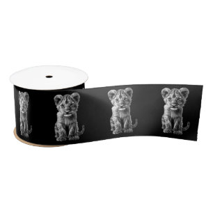 Oh Baby Big Cat Cub Grey Satin Ribbon