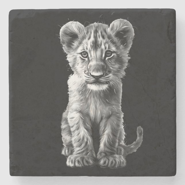 Oh Baby Big Cat Cub Grey Stone Coaster (Front)