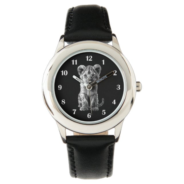 Oh Baby Big Cat Cub Grey White Numbers Watch (Front)
