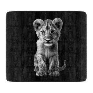 Oh Baby Big Cat Grey Cub Black Glass Cutting Board