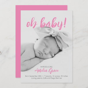 Oh Baby! Birth Announcement in Pink