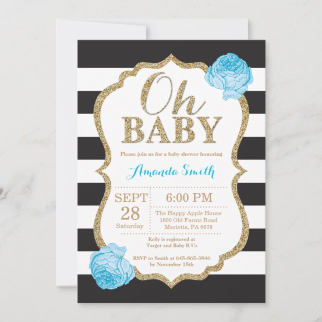 Oh Baby Black and Gold Baby Shower Invitation (Front)