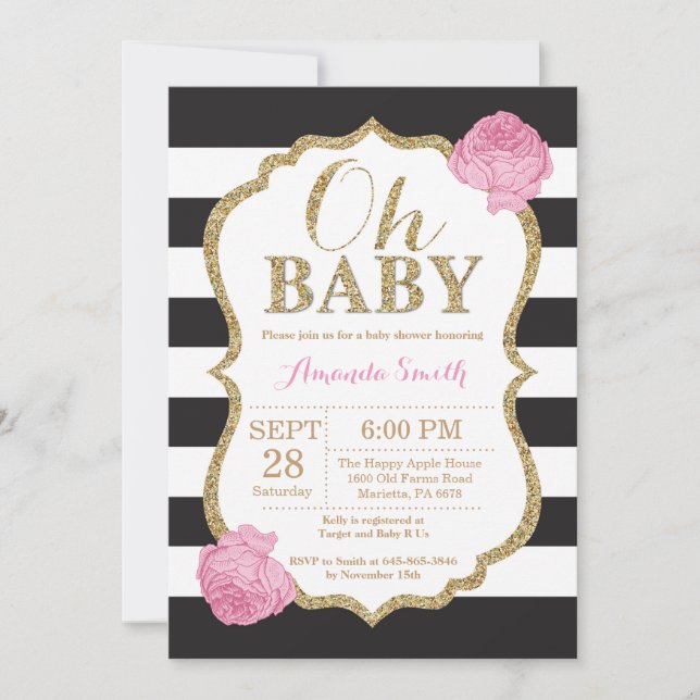 Oh Baby Black and Gold Baby Shower Invitation (Front)