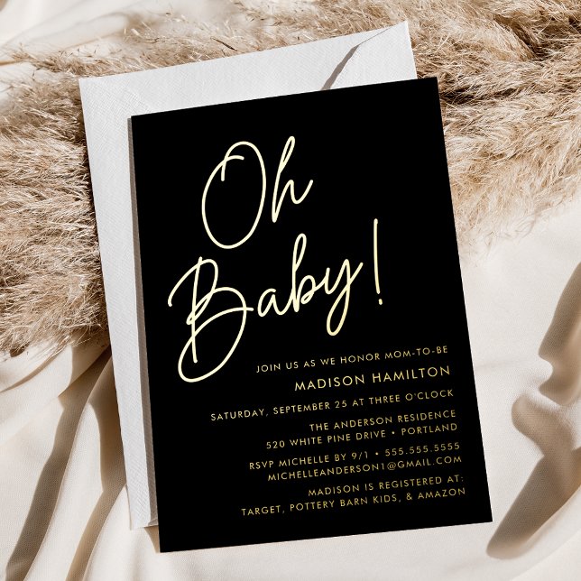 Oh Baby Black and Gold Script Baby Shower (Creator Uploaded)