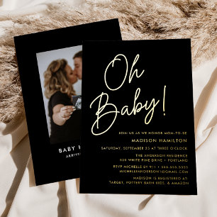 Oh Baby Black and Gold Script Photo Baby Shower