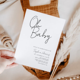 Oh Baby Black And White Minimalist Baby Shower Invitation