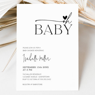 Oh Baby Black White Gender Neutral Baby Shower  Invitation