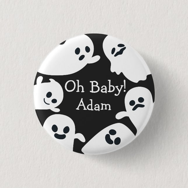 Oh Baby! Black & White Halloween Fall Baby Shower 3 Cm Round Badge (Front)