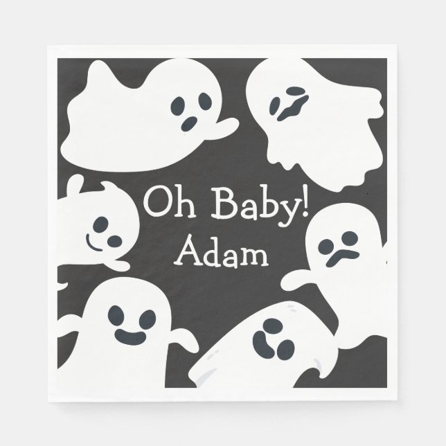 Oh Baby! Black & White Halloween Fall Baby Shower Napkin (Front)