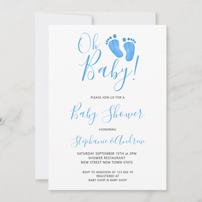 Oh Baby Blue Baby Shower Invitation (Front)