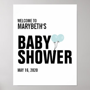 Oh Baby Blue Balloon Baby Shower Welcome Sign