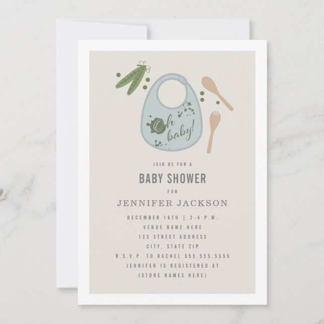 Oh Baby Blue Bib Peas Boy Baby Shower Invitation (Front)