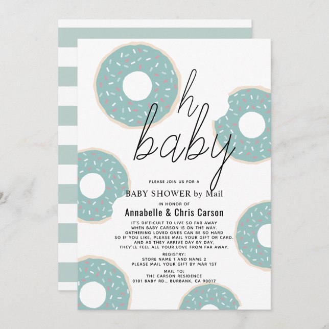 Oh Baby Blue Doughnut Boy Baby Shower by Mail Invitation (Front/Back)