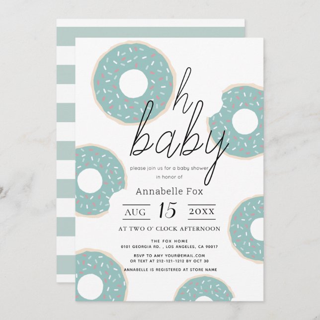 Oh Baby Blue Doughnut Boy Baby Shower Invitation (Front/Back)