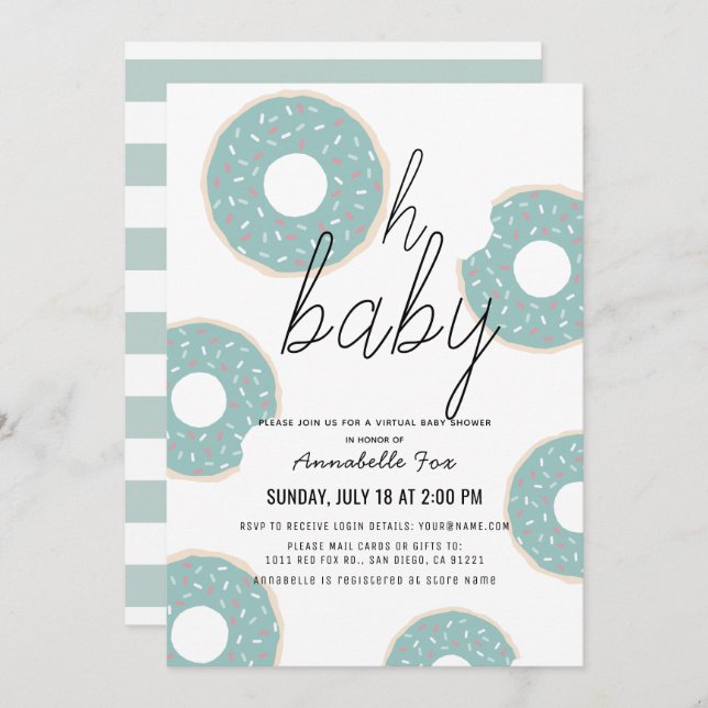 Oh Baby Blue Doughnut Boy Virtual Baby Shower Invitation (Front/Back)