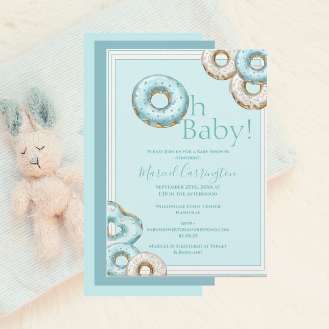 Oh Baby Blue Doughnuts Watercolor Baby Shower Invitation (Creator Uploaded)